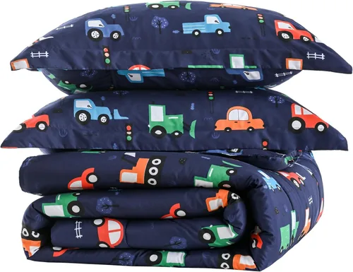 Miniatura 32 de Juego de colcha Yibeizi para avión para niños, tamaño individual, ropa de cama estampada en camuflaje verde para niños con funda de almohada, juego