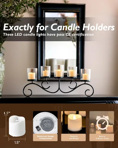 Miniatura 3 de Homemory Paquete de 12 velas votivas LED sin llama, temporizador de larga duración, funciona con pilas, con temporizadores, 6 horas de encendido