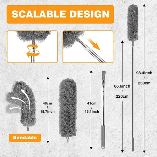 Miniatura 5 de Cepillo de limpieza de canalones con poste de extensión telescópico para limpiar hojas caídas y polvo en el techo de casas familiares azul