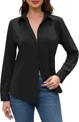 Miniatura 4 de Camisas sin planchado y sin arrugas para mujer, con botones, de manga larga, de seda de morera, blusas casuales para el trabajo