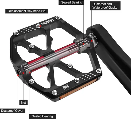 Miniatura 5 de MZYRH Pedales de plataforma para bicicleta de montaña con 3 rodamientos, aleación plana de 9/16 pulgadas, pedales antideslizantes para bicicleta