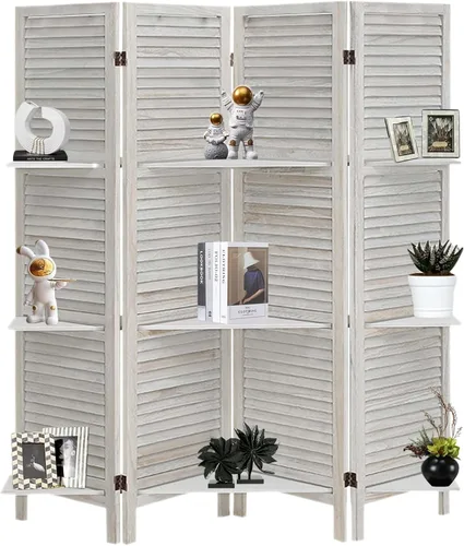 Miniatura 11 de Divisor de habitación con estantes, 4 divisores de habitación y pantallas de privacidad plegables, separadores de habitación plegables de 4 paneles