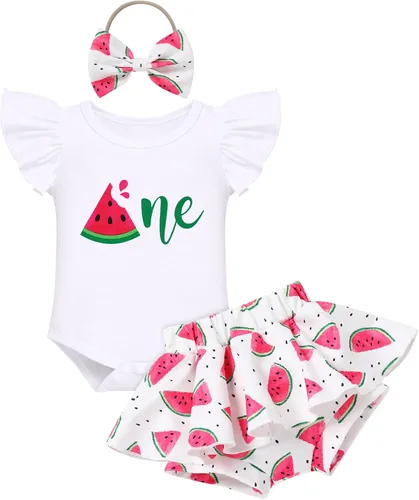 Miniatura 8 de IMEKIS Traje de 1er cumpleaños para bebé niña con estampado de girasol y durazno + pantalones cortos con volantes + diadema para sesión de fotos