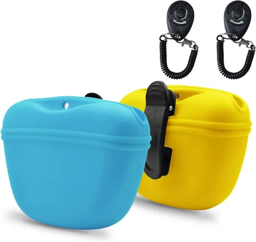 Miniatura 14 de AUDWUD Bolsa de Silicona para Premios de Perro, Con Clicker de Entrenamiento para Perros, Contenedor de Entrenamiento Portátil con Clip, Conveniente