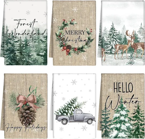 Miniatura 9 de Peryiter 6 Toallas de Mano Navideñas de 16 x 24 Pulgadas Toallas de Cocina Navideñas para Platos Paños de Cocina Navideños Decoración de Cocina