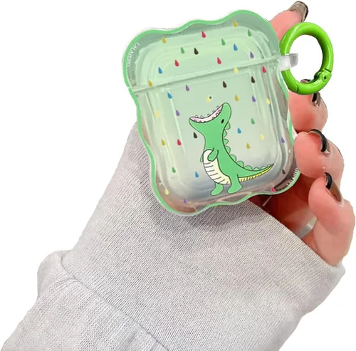 Funda compatible con Airpods de dinosaurio, bonita funda con llavero para mujeres y niñas, funda protectora de dibujos animados Kawaii de silicona