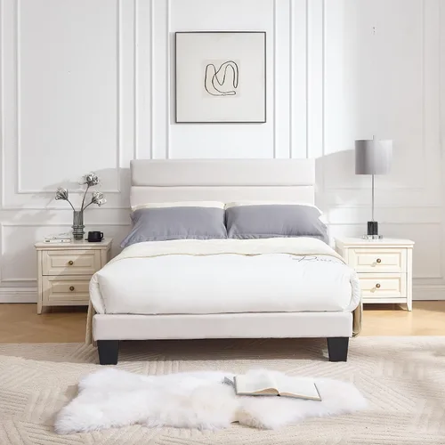 Miniatura 7 de Armazón de Cama de Plataforma Tamaño Full, Armazón de Cama con Cabecera de Tela Suave con Listones de Madera Resistentes – Moderno y Sin Ruido, Base