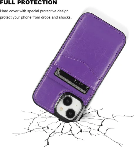 Miniatura 6 de KIHUWEY Funda compatible con iPhone 15 con soporte para tarjeta de crédito, cierre magnético de cuero de alta calidad, función atril, funda Violeta