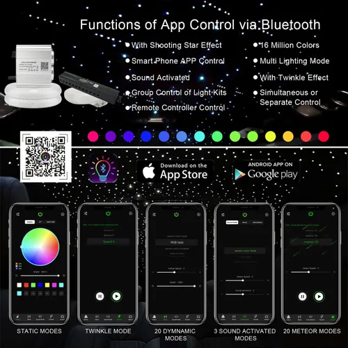 Miniatura 2 de AKEPO - Kit de luz musical RGBW de 16 W, parpadeante, estrella fugaz, de cabezal doble, fibra óptica, controlada a través de aplicación
