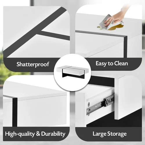 Miniatura 6 de Mesa auxiliar con cajones de almacenamiento, muebles de sala de estar de diseño rectangular contemporáneo, mesa de cóctel moderna de superficie