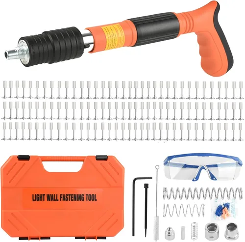Miniatura 8 de Kit de Pistola de Clavos de Concreto con 110 Clavos, Pistola de Clavos de Acero Manual Ajustable de 5 Velocidades, Herramienta Eléctrica de Fijación