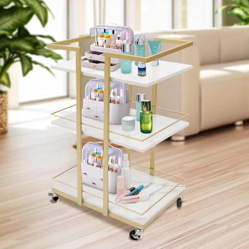 Miniatura 2 de Carrito rodante de 3 niveles con rueda, carrito organizador de baño, carrito dorado para servir, carrito multifunción para cocina, sala de estar