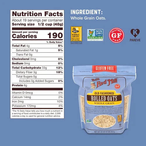 Miniatura 3 de Bob's Red Mill Avena enrollada anticuada sin gluten, 32 onzas (paquete de 4), sin gluten, sin OMG, grano entero, vegano, kosher