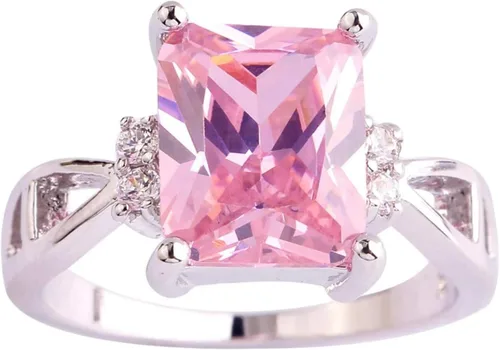 Miniatura 12 de Anillo solitario chapado en plata 925 con circonita cúbica de amatista artificial para mujer