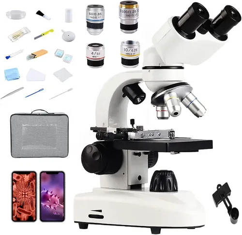 Microscopios compuestos 6000X /10000 X /15000X / 20000X, microscopio biológico binocular, con soporte para teléfono móvil, se puede conectar a una