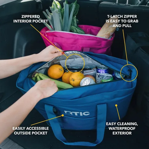 Miniatura 4 de RTIC Bolsa de mano aislada para uso diario, enfriador térmico reutilizable grande con cremallera superior para playa, comestibles, compras, Azul