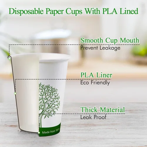 Miniatura 2 de ECOLipak 210 tazas compostables de 16 onzas, vasos de papel desechables biodegradables con forro de ácido poliláctico (PLA), tazas de café de papel