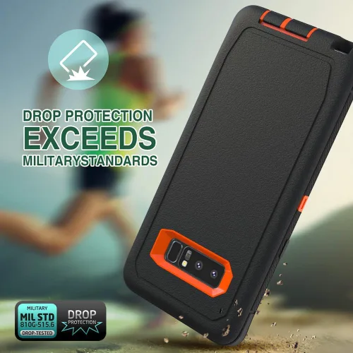 Miniatura 3 de Funda WOGROO para Galaxy Note 8, funda protectora resistente a caídas y golpes de grado pesado y resistente para Samsung Galaxy Note 8, Negro+Naranja