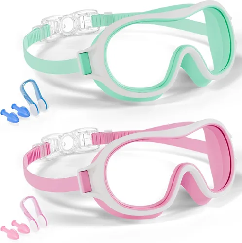 Miniatura 13 de Aegend Paquete de 2 gafas de natación para niños de 3 a 15 años, antivaho, anti-UV, visión amplia, impermeables, sin fugas, para niños y niñas Azul