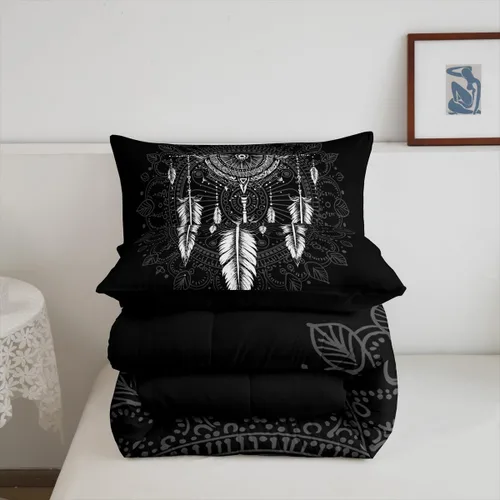Miniatura 6 de Erosebridal - Juego de edredón atrapasueños tamaño Queen, juego de ropa de cama boho con plumas, juego de colcha mandala para niños, niñas y Ww2707