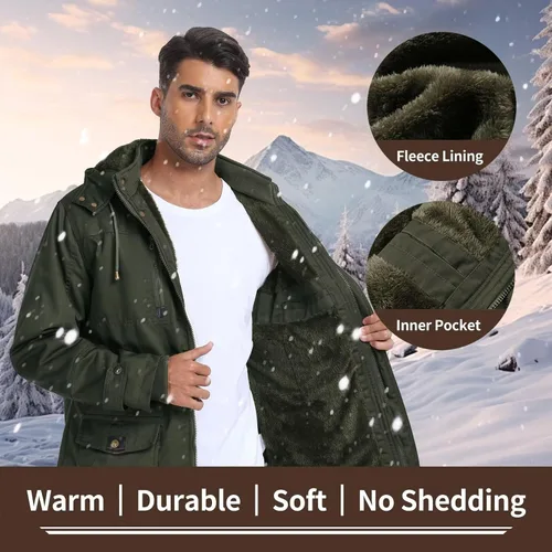 Miniatura 4 de Chaquetas gruesas de invierno para hombre, con forro polar, chaquetas gruesas con capucha, chaquetas de trabajo, abrigo de algodón militar