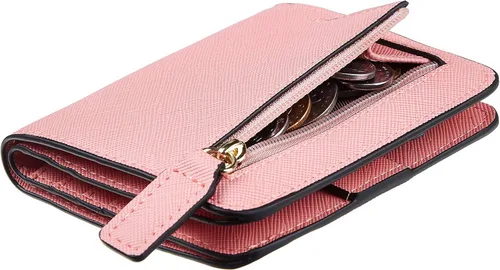 Miniatura 33 de Toughergun Cartera pequeña de cuero delgada para mujer con protección RFID, mini monedero bifold compacto con ventana de identificación transparente