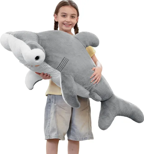 Miniatura 10 de Tezituor Peluche de tiburón ballena gigante de 51 pulgadas, almohada corporal grande de peluche de tiburón ballena azul de 4.3 pies para niñas