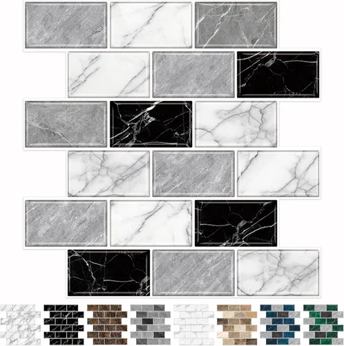Miniatura 14 de URCOLOR 10 hojas de adhesivos para loseta en muro de cocina, azulejos autoadhesivos de 12 x 12 pulgadas estilo metro, para loseta en muro de cocina
