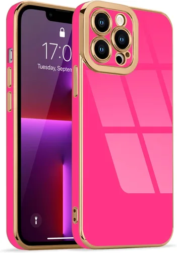 Miniatura 61 de Lafunda Diseñada para iPhone 13 Pro, fundas lujosas con chapado lindo para mujeres y niñas, elegante borde dorado, a prueba de golpes, TPU con funda