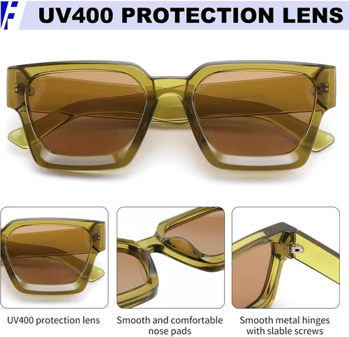 Miniatura 19 de FEISEDY Gafas de sol cuadradas retro de los años 90 para mujeres y hombres, gafas de sol rectangulares gruesas de moda con protección UV400 B2385