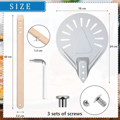 Miniatura 2 de Pala giratoria de pizza perforada redonda de metal de aluminio con mango de madera antideslizante y duradero de 16 pulgadas para panaderos caseros