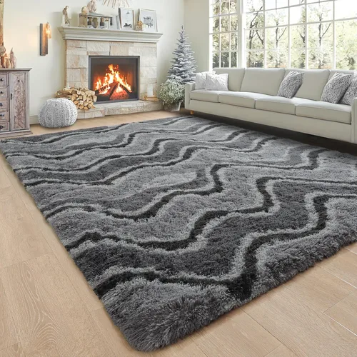Miniatura 8 de Noahas - Alfombras mullidas de 4 x 6 pies para dormitorio y sala de estar, alfombra gruesa y peluda de color gris, alfombra de suelo antideslizante