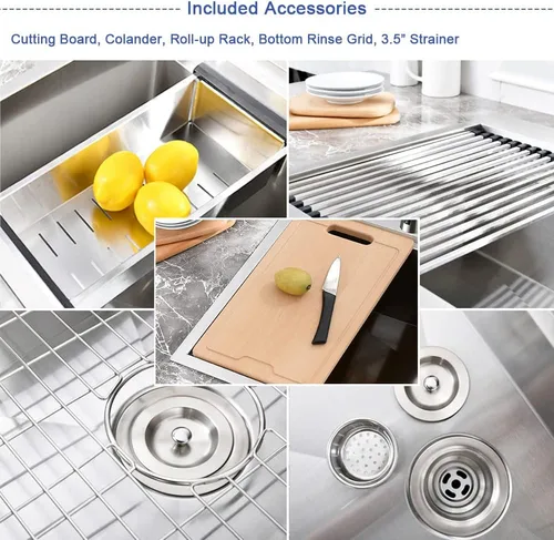 Miniatura 8 de Fregadero de cocina de acero inoxidable de 25 x 20 x 10 pulgadas, con caída en la parte superior, calibre 16, cuenco individual profundo, fregadero