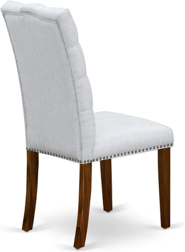 Miniatura 7 de East West Furniture ELP8T05 Elsa Parson - Juego de 2 sillas de comedor tapizadas de tela de lino gris, con botones copetudos, color nogal Nuez