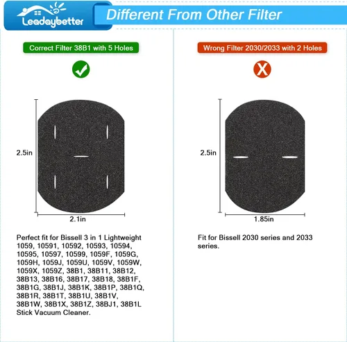 Miniatura 4 de Leadaybetter Filtro de repuesto 38B1 para aspiradora Bissell 3 en 1 38B1 38B1L 1059, comparable con la parte # 2037423 y 2037424