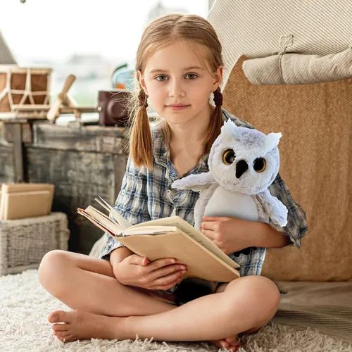 Miniatura 7 de DolliBu - Peluche de búho – Animal de peluche súper suave, lindo pájaro de vida silvestre gris, adorable animal de peluche esponjoso para niños
