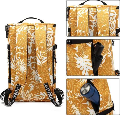 Miniatura 4 de Bolsa de lona de gimnasio Kalesi con compartimento para zapatos, mochila de 4 vías impermeable para viajes, deporte, senderismo, portátil, Amarillo