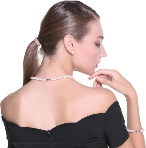 Miniatura 4 de VIKI LYNN Juego de Collar de Perlas Cultivadas de Agua Dulce Incluye Impresionante Pulsera y Aretes de Botón Joyería para Mujer Regalo para el Día