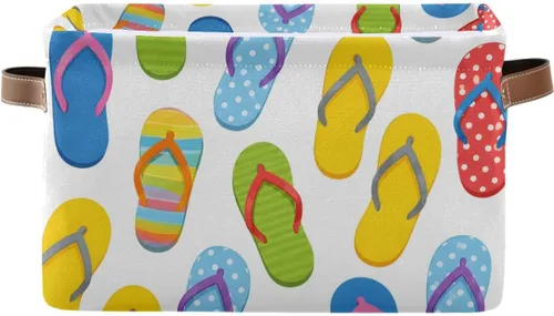 susiyo Cestas de almacenamiento plegables grandes de verano, cestas de almacenamiento de tela, canastas decorativas plegables con asas de 1 chanclas