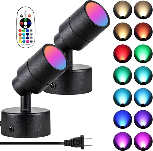 Luces RGBW de 7 W que cambian de color para interiores con control remoto, 16 colores + 3000 K blanco cálido foco de piso regulable iluminación