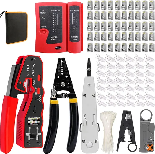 Miniatura 9 de LEATBUY RJ45 Crimp Network Tool Cat5/Cat5e/Cat6 Crimping Tool Set for RJ11/RJ12 for Regular End-Pass-Through with 50PCS Connectors, Network Tool Set