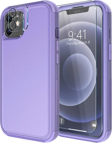 Miniatura 9 de Diverbox - Funda para iPhone 12 a prueba de golpes y caídas, protector de pantalla de vidrio templado, funda protectora de alta resistencia