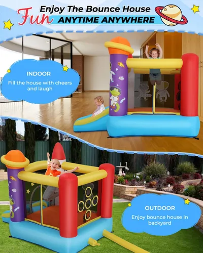 Miniatura 4 de Whubefy Casa inflable con tobogán para niños, diversión familiar en interiores y exteriores con área de salto, juego de pelota de lanzamiento