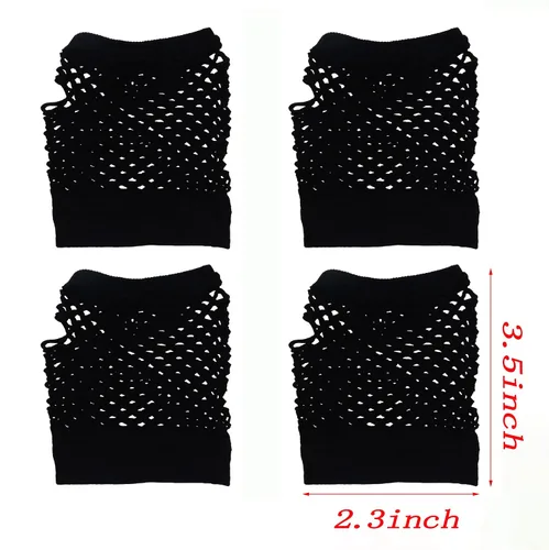 Miniatura 2 de Penta Angel 2 pares de guantes de malla de nailon negro sin dedos guantes de malla elástica para la muñeca para fiestas temáticas de los años 80