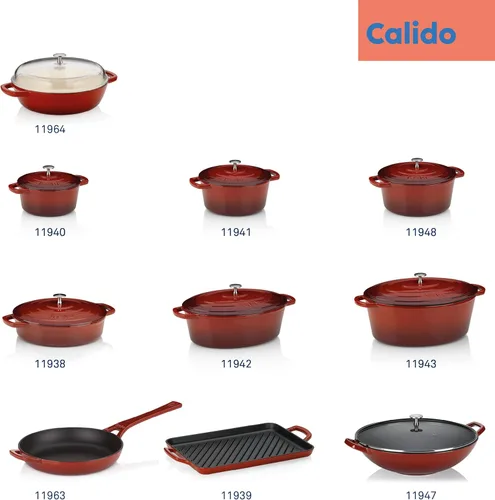Miniatura 8 de kela Hierro fundido esmaltado para horno holandés con tapa y mango de acero inoxidable, alta retención de calor, 4 cuartos de galón, color rojo