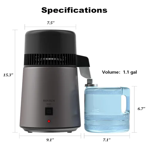 Miniatura 8 de ROVSUN Destilador de agua de 1.1 galón/4L para encimera del hogar, interior de acero inoxidable y contenedor sin BPA, máquina de agua destilada