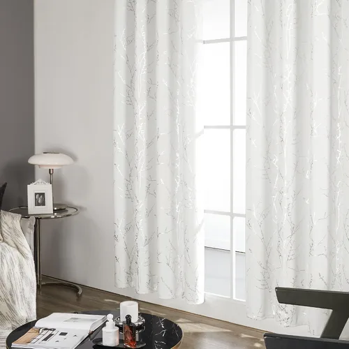 Miniatura 4 de Deconovo Cortinas Blancas, cortinas de oscurecimiento de habitación, cortinas de reducción de ruido con aislamiento térmico, estampado plateado, 52