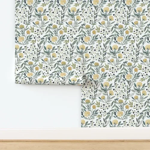 Miniatura 4 de Spoonflower Papel tapiz para despegar y pegar, diseño floral amarillo, flores botánicas, jardín, moderno, cuarto de bebé, boda, papel tapiz