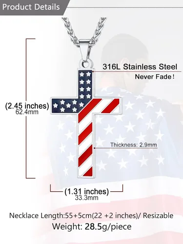 Miniatura 6 de U7 Collar de bandera estadounidense, colgante de águila de Estados Unidos, colgante de cruz de bandera estadounidense, joyería patriótica