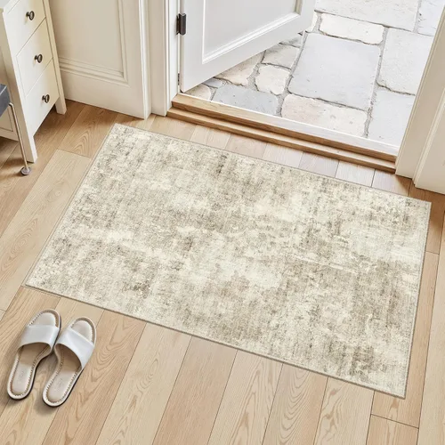 Miniatura 240 de Alfombra de pasillo Soalmost 2'6" x 10' lavable, alfombra antideslizante para cocina, baño, lavandería, alfombras vintage ultra delgadas para Beige